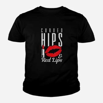 Curved Hips N Red Lips Makeup Lover Curvy Beauty Gift Youth T-shirt | Crazezy