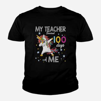 Custom My Teacher Survived 100 Days Of Me 100th Day School Unicorn Youth T-shirt - Seseable