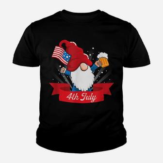 Cute 4Th Of July Gnome With Us Flag And Beer Patriotic Youth T-shirt | Crazezy CA