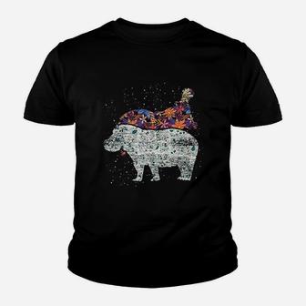Cute Animal Gift Idea Floral Hippo Youth T-shirt | Crazezy