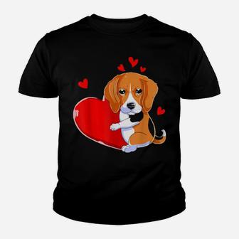 Cute Beagle Valentines Day Holding Heart My Valentine Youth T-shirt - Monsterry