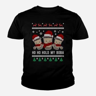 Cute Boba Xmas Hold Bubble Milk Tea Ugly Christmas Sweatshirt Youth T-shirt | Crazezy