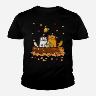 Cute Cat Autumn Hello Fall Leaves Funny Cat Kitten Lovers Youth T-shirt | Crazezy UK