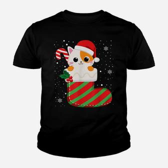 Cute Cat Christmas Sock Candy Cane Xmas Kittens Lovers Youth T-shirt | Crazezy