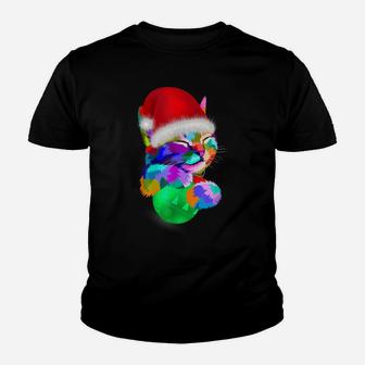 Cute Cat-Colorful Funny Santa Hat Christmas-Ball Costume Youth T-shirt | Crazezy DE