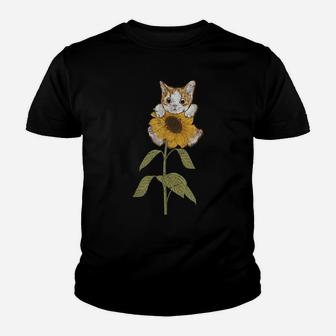 Cute Cat Florist Beautiful Yellow Flower Floral Sunflower Youth T-shirt | Crazezy