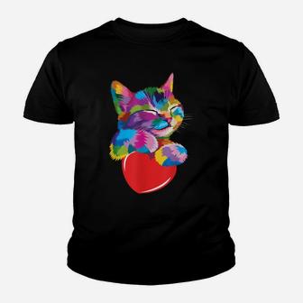 Cute Cat For Kitten Lovers Colorful Kitty Adoption Cat Youth T-shirt | Crazezy UK