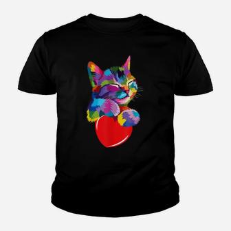 Cute Cat Gift For Kitten Lovers Colorful Art Kitty Adoption Youth T-shirt | Crazezy AU