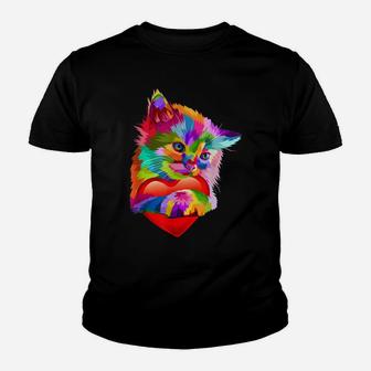 Cute Cat Gift For Kitten Lovers Colorful Art Kitty Adoption Youth T-shirt | Crazezy