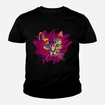 Cute Cat Gift For Kitten Lovers Colorful Art Youth T-shirt | Crazezy