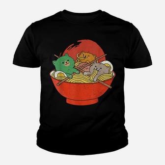 Cute Cat In Ramen Bowl Kawaii Clothes Cat Noodles Lovers Youth T-shirt | Crazezy CA