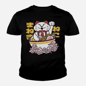 Cute Cat Kitten Inside Bowl Of Japanese Ramen Noodle Anime Youth T-shirt | Crazezy DE