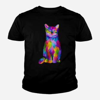 Cute Cat Lovers Colorful Art Cat Adoption Cat Mom Youth T-shirt | Crazezy