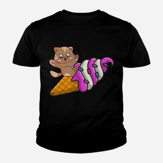 Cute Cat On Ice Cream Cone, Cat Lovers, Summer Vacation Youth T-shirt | Crazezy