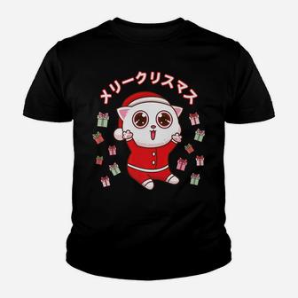 Cute Christmas Santa Cat Kawaii Pajama Pastel Japanese Gift Youth T-shirt | Crazezy UK