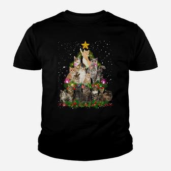 Cute Christmas Tree Cats Deco Lights Funny Cat Xmas Gift Sweatshirt Youth T-shirt | Crazezy