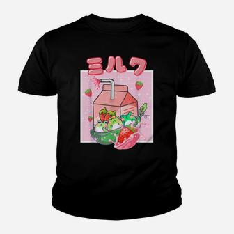 Cute Cottagecore Kawaii Frog Strawberry Milk Retro 90S Tee Youth T-shirt | Crazezy CA