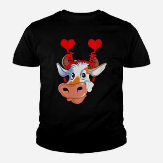 Cute Cow With Heart Head Boppers Headband Valentines Day Youth T-shirt - Monsterry AU
