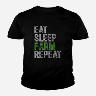 Cute Farmer Farming Funny Gift Eat Sleep Farm Repeat Youth T-shirt | Crazezy DE
