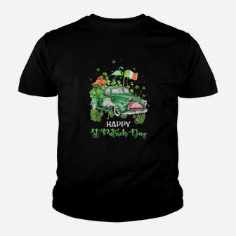 Cute Flamingo Truck Shamrock Green St Patrick Day Youth T-shirt - Monsterry
