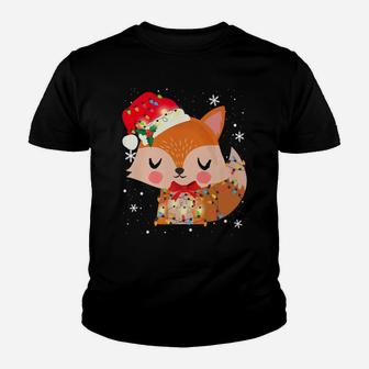 Cute Fox Christmas Light Xmas Mom Dad Gifts Youth T-shirt | Crazezy