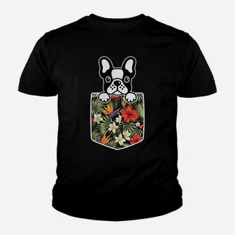 Cute French Bulldog Dog In Hawaiian Flower Pocket Dogs Lover Youth T-shirt | Crazezy UK