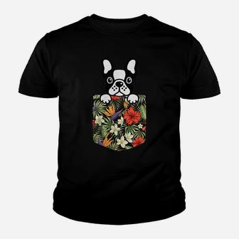 Cute French Bulldog Dog In Hawaiian Flower Pocket Dogs Lover Youth T-shirt | Crazezy AU