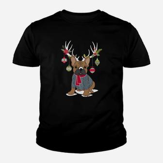Cute French Bulldog Frenchie Christmas Reindeer Sweatshirt Youth T-shirt | Crazezy