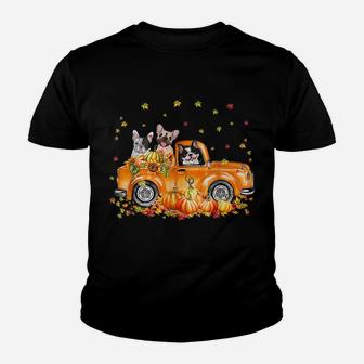 Cute French Bulldog Riding Truck Pumpkin Autumn Leaves Fall Youth T-shirt | Crazezy AU