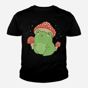Cute Frog Mushroom Hat - Cottagecore Aesthetic Youth T-shirt | Crazezy