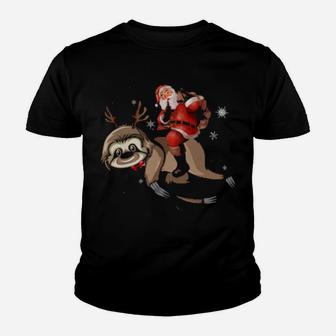 Cute Funny Santa Claus Riding Sloth Brings Xmas Presents To You Youth T-shirt - Monsterry