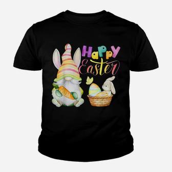 Cute Gnome & Bunny Rabbit Colorful Lettering Happy Easter Youth T-shirt | Crazezy