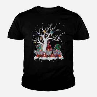 Cute Gnome Buffalo Plaid Christmas Tree Light Ugly Santa Hat Youth T-shirt | Crazezy DE
