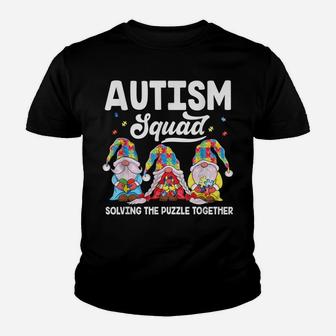 Cute Gnomes Holding Puzzle & Ribbon Support Autism Awareness Youth T-shirt | Crazezy