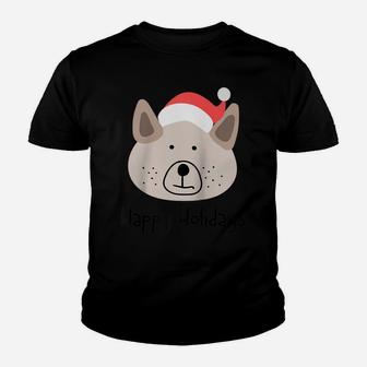 Cute Hand-Drawn Dog Holiday Puppy With Funny Santa Hat Raglan Baseball Tee Youth T-shirt | Crazezy DE