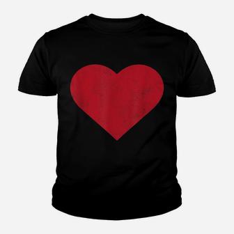 Cute Heart Valentines Day Vintage Distressed Red Youth T-shirt | Crazezy