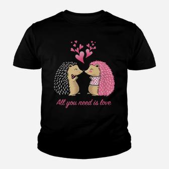 Cute Hedgehogs Kissing Valentine's Day For Her Youth T-shirt - Monsterry