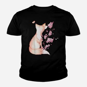 Cute Kawaii Japanese Fox Cherry Blossom Flower Sakura Trees Youth T-shirt | Crazezy CA
