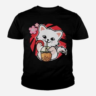 Cute Kawaii Neko Japanese Cat Lovers Cat Boba Tea Bubble Tea Youth T-shirt | Crazezy DE