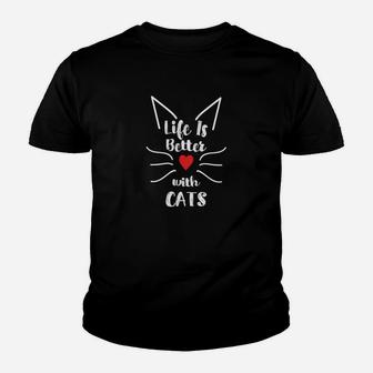 Cute Life Is Better With Cats Shirts For Women Whiskers Ears Youth T-shirt - Thegiftio UK