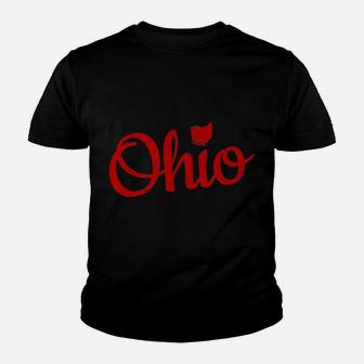 Cute Ohio Red Script Oh Map Love Home Buckeye State Youth T-shirt | Crazezy