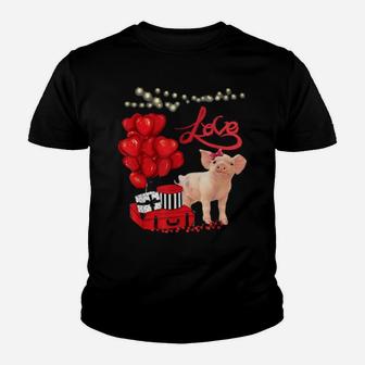 Cute Pig Heart Valentines Day Farm Animal Pig Youth T-shirt - Monsterry
