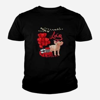 Cute Pig Heart Valentines Day Farm Animal Pig Youth T-shirt - Monsterry