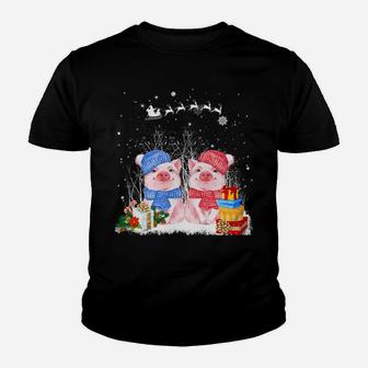 Cute Pig On Snow Merry Christmas Pig Loves Farm Gifts Sweatshirt Youth T-shirt | Crazezy