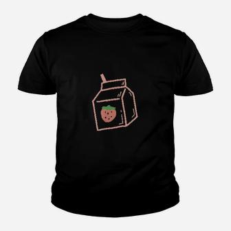 Cute Pink Strawberry Milk Carton Minimal Kawaii Aesthetic Youth T-shirt | Crazezy