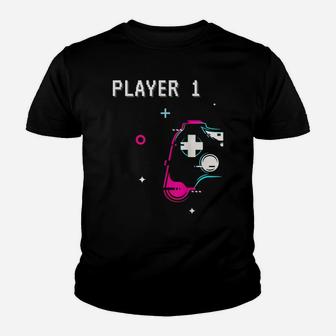 Cute Player 1 Player 2 Matching Couple Tshirt Gamer Youth T-shirt | Crazezy