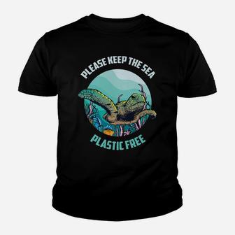 Cute Please Keep The Sea Plastic Free Shirt Environment Gift Youth T-shirt | Crazezy