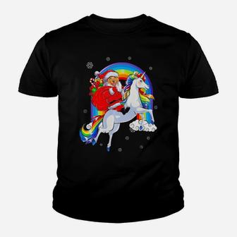 Cute Santa Golden Retriever Riding Unicorn Funny Xmas Gift Youth T-shirt - Monsterry DE