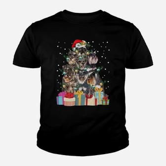 Cute Schnauzer Dog Christmas Tree Lights Pet Puppy Dad Mom Sweatshirt Youth T-shirt | Crazezy DE