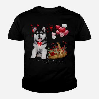 Cute Siberian Husky Balloon Heart Valentine's Day Valentine Youth T-shirt - Monsterry
